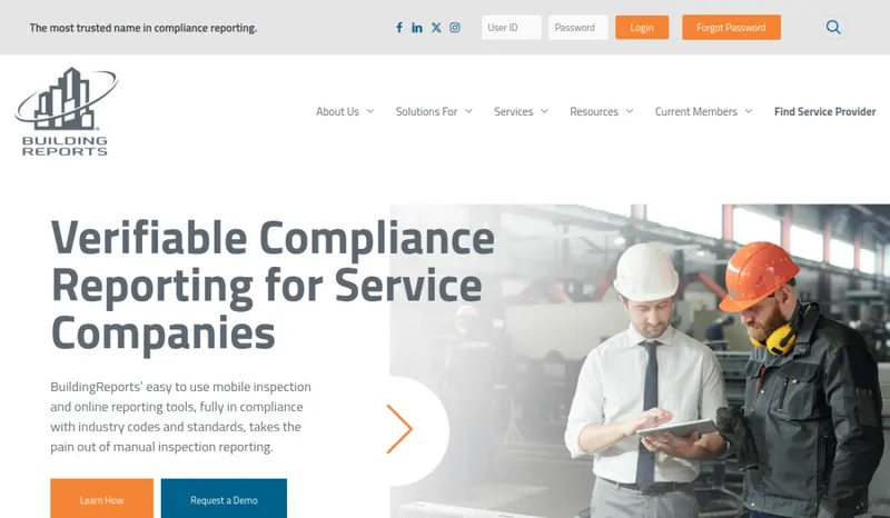BuildingReports homepage screenshot