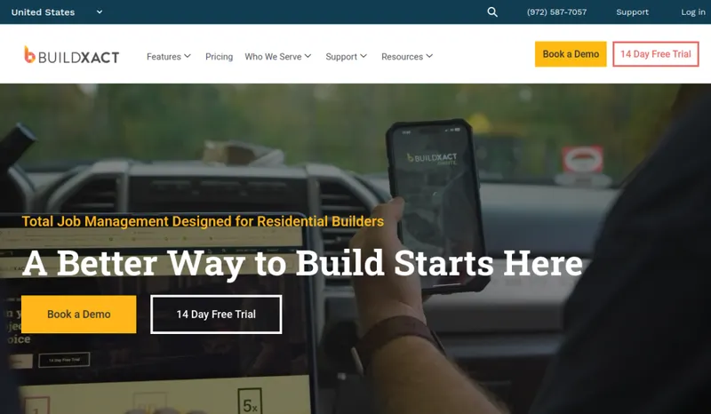 Buildxact homepage screenshot