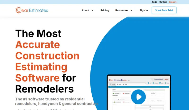 Clear Estimates homepage screenshot