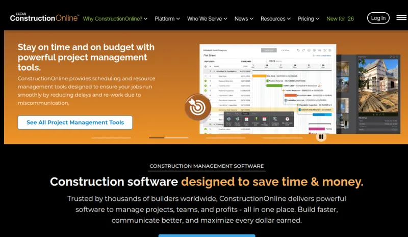 UDA ConstructionOnline homepage screenshot