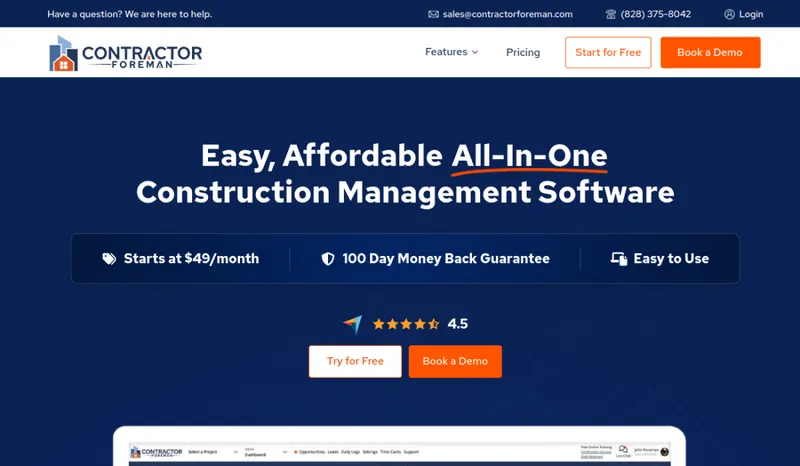 Contractor Foreman homepage screenshot