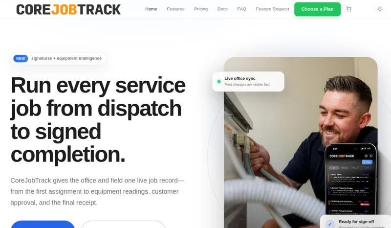 CoreJobTrack homepage screenshot