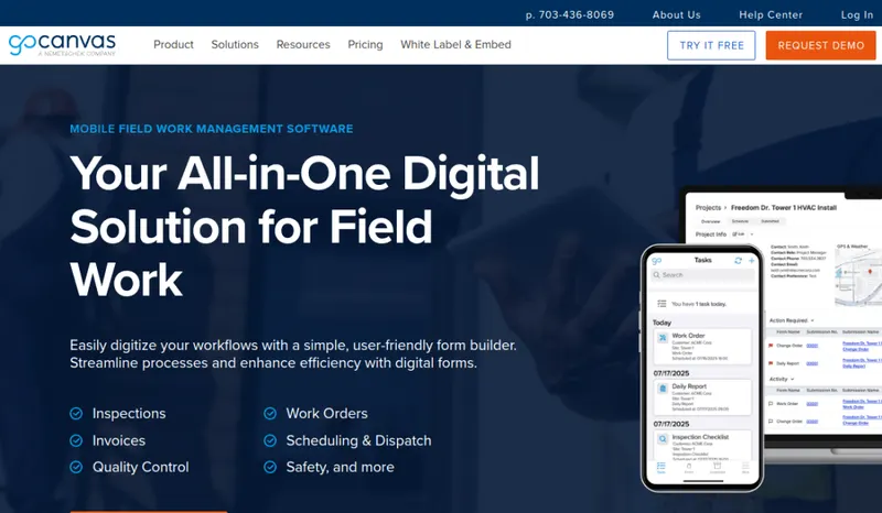 GoCanvas homepage screenshot