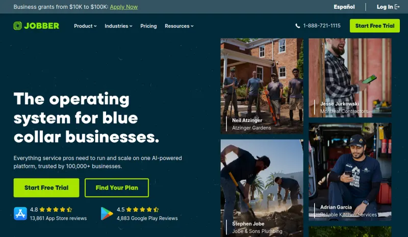 Jobber homepage screenshot
