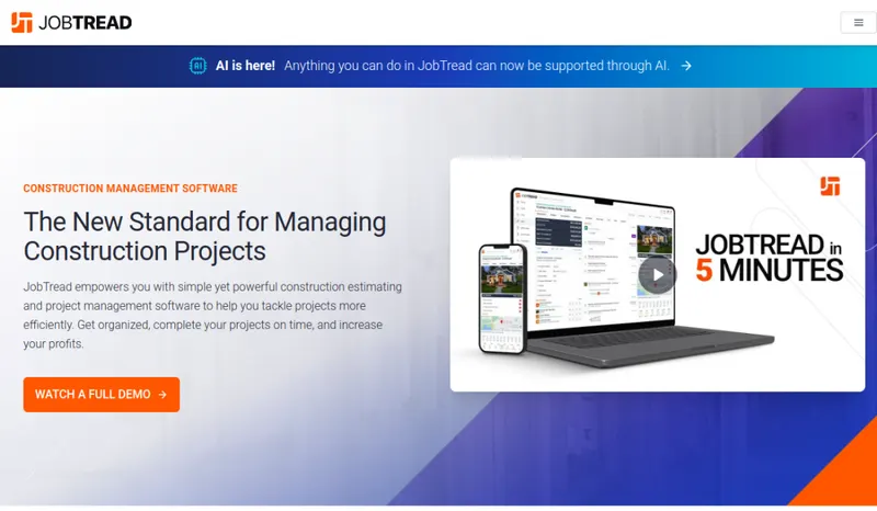 JobTread homepage screenshot
