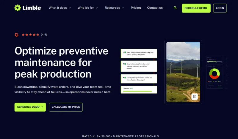 Limble CMMS homepage screenshot