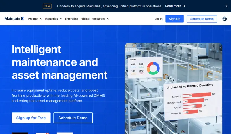 MaintainX homepage screenshot