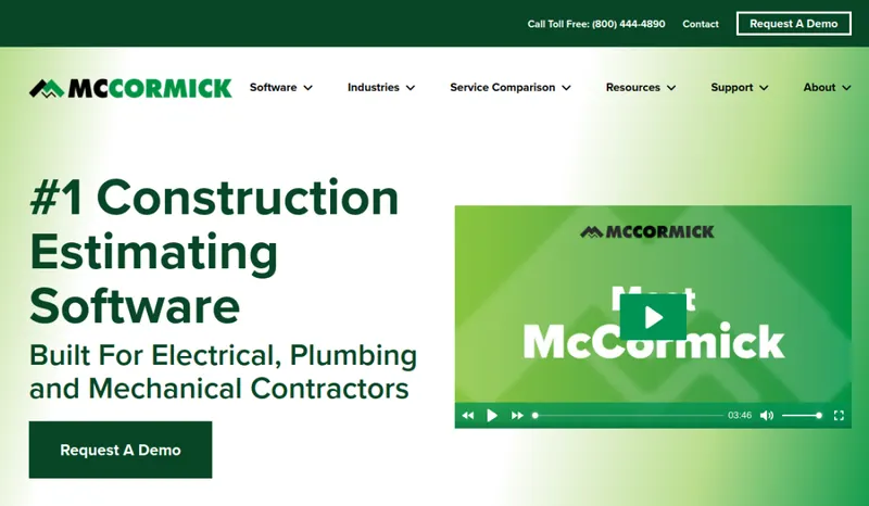 McCormick Estimating homepage screenshot
