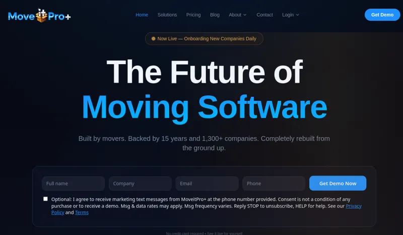 MoveitPro homepage screenshot