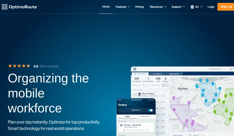 OptimoRoute homepage screenshot