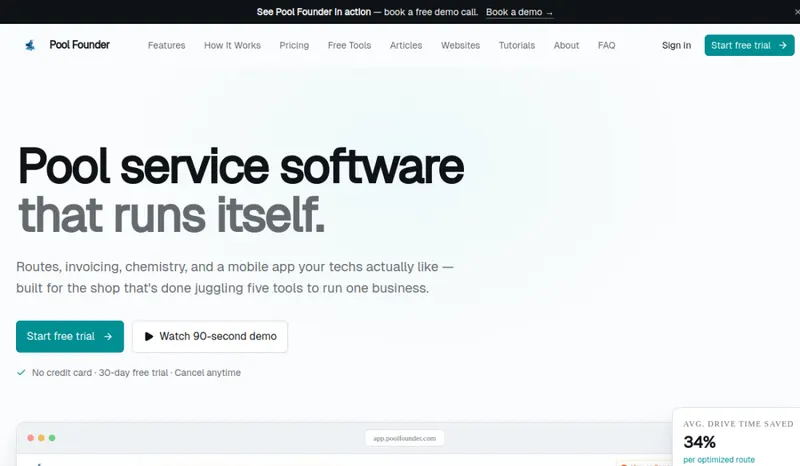 Pool Founder homepage screenshot