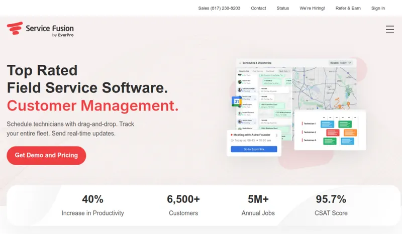 Service Fusion homepage screenshot