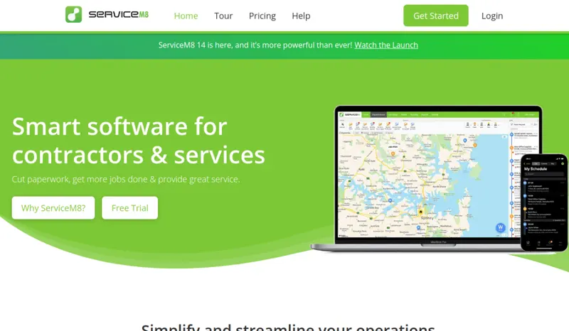 ServiceM8 homepage screenshot