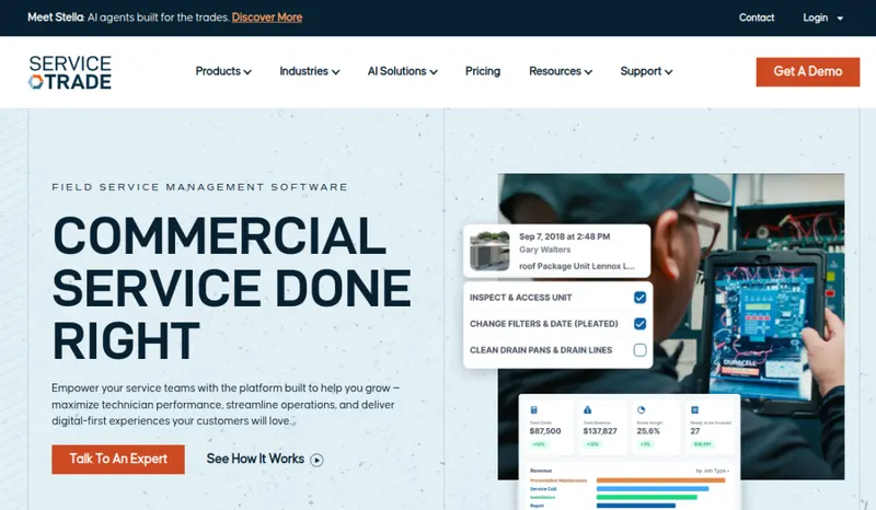 ServiceTrade homepage screenshot