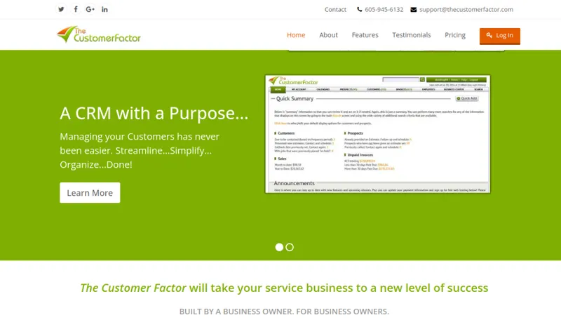 The Customer Factor homepage screenshot